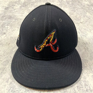 New Era Atlanta Braves Hat Mens 7 1/8 Blue Fitted Cap Batting Practice MLB